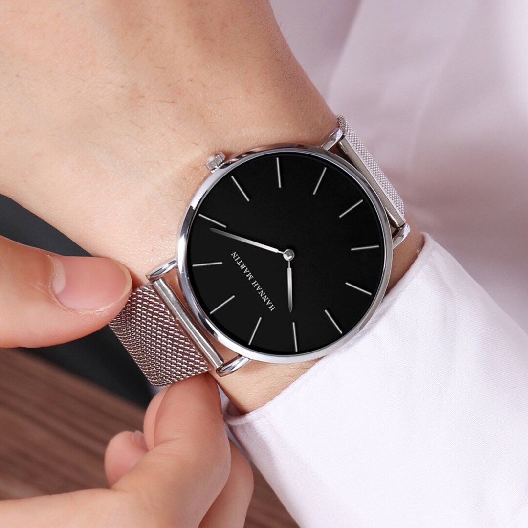 Personalised Silver Watch With Black Dial Etsy UK