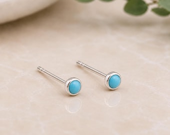 Tiny Sterling Silver Turquoise Stud Earrings