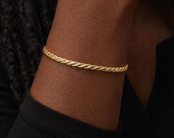 Gold Plated Twisted Braid Cuff Bangle Bracelet