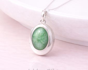 Personalised Sterling Silver Jadeite Gemstone Photo Locket Necklace