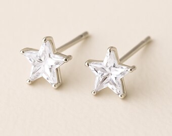 Tiny Sterling Silver Cubic Zirconia Star Stud Earrings