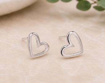 Sterling Silver Irregular Open Heart Stud Earrings