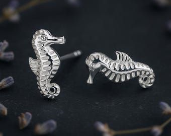 Sterling Silver Seahorse Stud Earrings