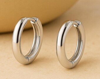 Sterling Silver Chunky Huggie Hoop Earrings