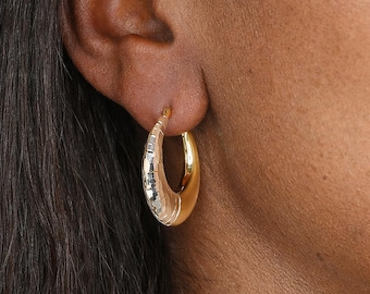 Gold Plated Sterling Silver Diamond Cut Hoop Earrings – 25mm