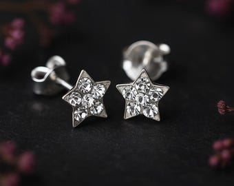 Tiny Sterling Silver Twinkling Star Stud Earrings