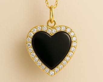 Personalised Gold Plated Sterling Silver Twinkling Onyx Heart Necklace