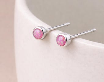 Sterling Silver Pink Opal Micro Stud Earrings – 3mm