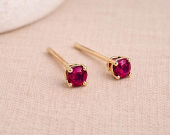 Solid 9ct Gold July Ruby Birthstone Stud Earrings – 4mm