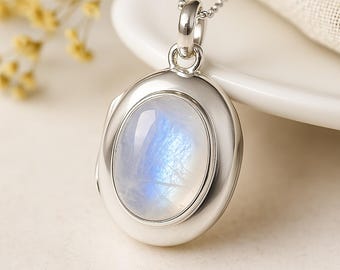 Personalised Sterling Silver Rainbow Moonstone Locket