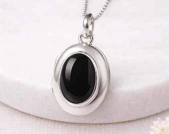 Personalised Sterling Silver Black Onyx Gemstone Locket Necklace With Photos