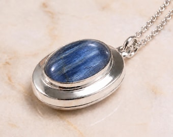 Personalised Kyanite Photo Locket Necklace in Sterling Silver