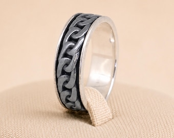 Men’s Personalised Oxidised Sterling Silver Chain Spinner Ring