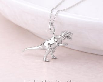 Personalised Sterling Silver T Rex Dinosaur Pendant Necklace