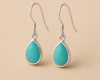 Sterling Silver Teardrop Turquoise Drop Earrings