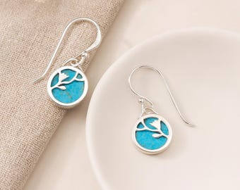 Turquoise Flower Earrings • Recycled Sterling Silver Drops • Floral Nature-Inspired Jewellery • Turquoise Gift • Lightweight Dangles •