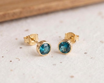 December Topaz Birthstone Stud Earrings In Gold Plated Sterling Silver