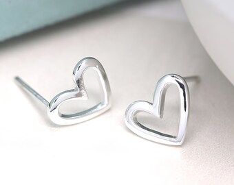 Sterling Silver Open Heart Stud Earrings