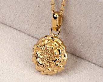 Personalised Gold Plated Sterling Silver October Marigold Birth Flower Necklace