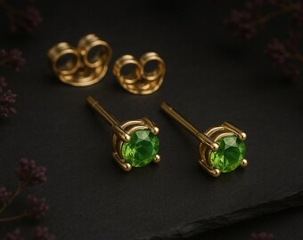 Solid 9ct Gold August Peridot Birthstone Stud Earrings