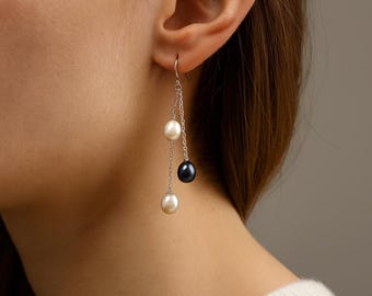 Sterling Silver Mixed Freshwater Pearl Drop Earrings
