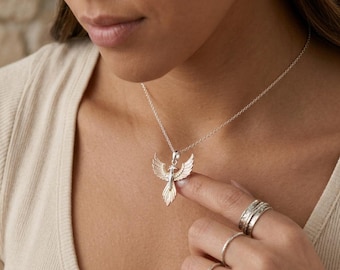 Personalised Phoenix Pendant Necklace in Mixed Gold Plated Sterling Silver