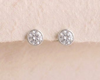April Cubic Zirconia Birthstone Stud Earrings in Sterling Silver