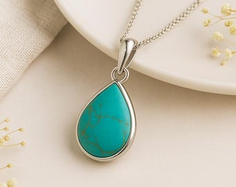 Personalised Sterling Silver Turquoise Teardrop Necklace