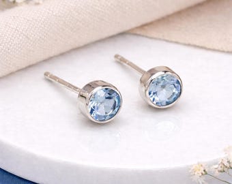 Sterling Silver Blue Topaz Stud Earrings – 5mm