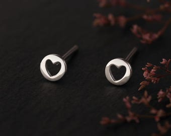 Sterling Silver Cut Out Heart Stud Earrings