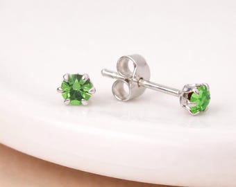 Sterling Silver Peridot Micro Stud Earrings – 3mm