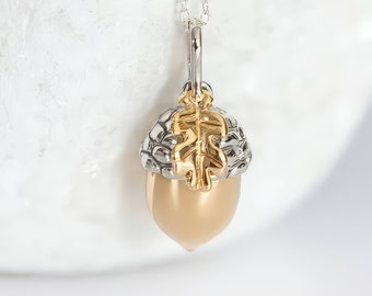 18ct Gold Plated Acorn And Leaf Necklace