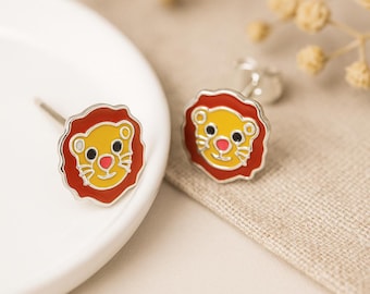 Girls Sterling Silver Lion Stud Earrings
