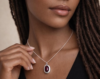 Personalised Sterling Silver Garnet Gemstone Locket Necklace with Photos