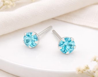 Sterling Silver Aquamarine Micro Stud Earrings – 3mm