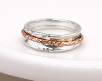 Personalised Molten Sterling Silver And Copper Spinner Ring