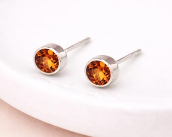 Sterling Silver November Citrine Birthstone Stud Earrings – 7mm