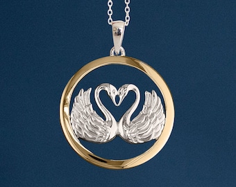 Personalised Sterling Silver and Yellow Gold Swans In Love Necklace