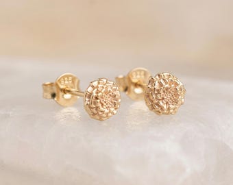 Personalised October Marigold Birth Flower Stud Earrings in Gold-Plated Sterling Silver
