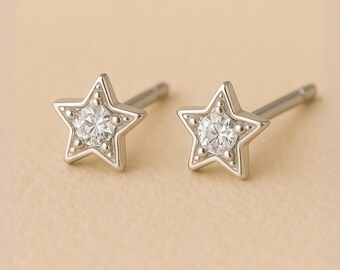 Girls Twinkling Sterling Silver Star Stud Earrings