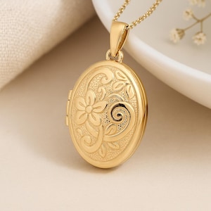 Personalised Solid 9ct Gold Oval Embossed Flower Locket