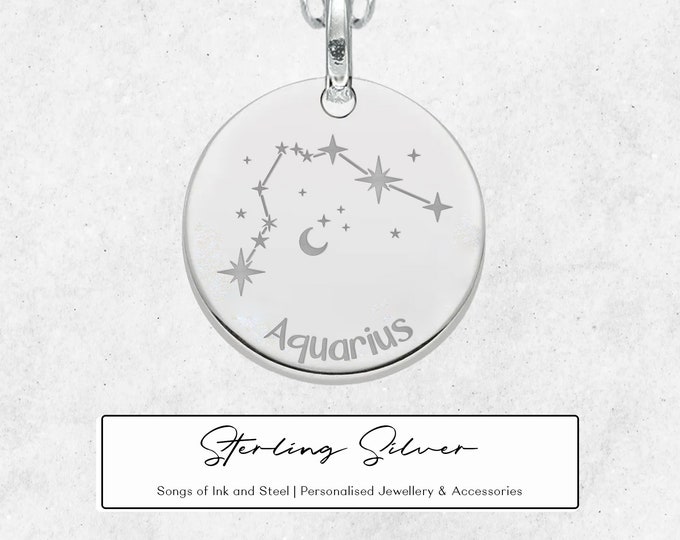 Personalised Aquarius Constellation Necklace in Sterling Silver, Zodiac Necklace, Hand Drawn Constellation, Aquarius Astrological Sign