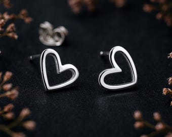 Sterling Silver Open Heart Stud Earrings