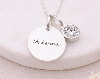 Personalised Sterling Silver April Birthstone Cubic Zirconia Pendant Necklace