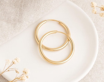 9ct Gold Hoop Earrings • Everyday Jewellery Gift for Her • Medium Hoops • Minimalist Everyday Gift for Her •