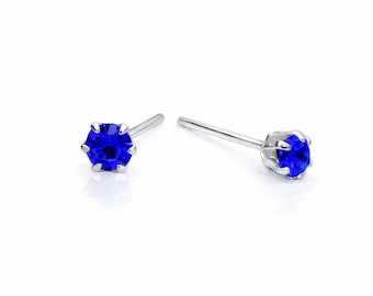 Sterling Silver Sapphire Micro Stud Earrings – 3mm