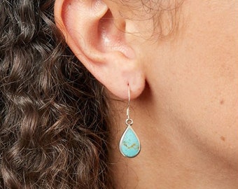 Sterling Silver Teardrop Turquoise Drop Earrings