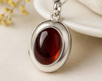 Personalised Sterling Silver Garnet Locket
