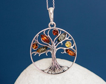 Amber Tree of Life Necklace in Sterling Silver, Silver Tree of Life Pendant, Nature Inspired, Genuine Baltic Amber, Tree-of-Life