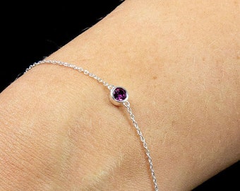 Genuine Amethyst CZ Bracelet in Sterling Silver, Amethyst Birthstone, 6th Wedding Anniversary Gift, February Birthday